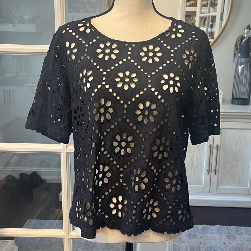 Insight Navy Blue Floral Cut Out Shirt 12